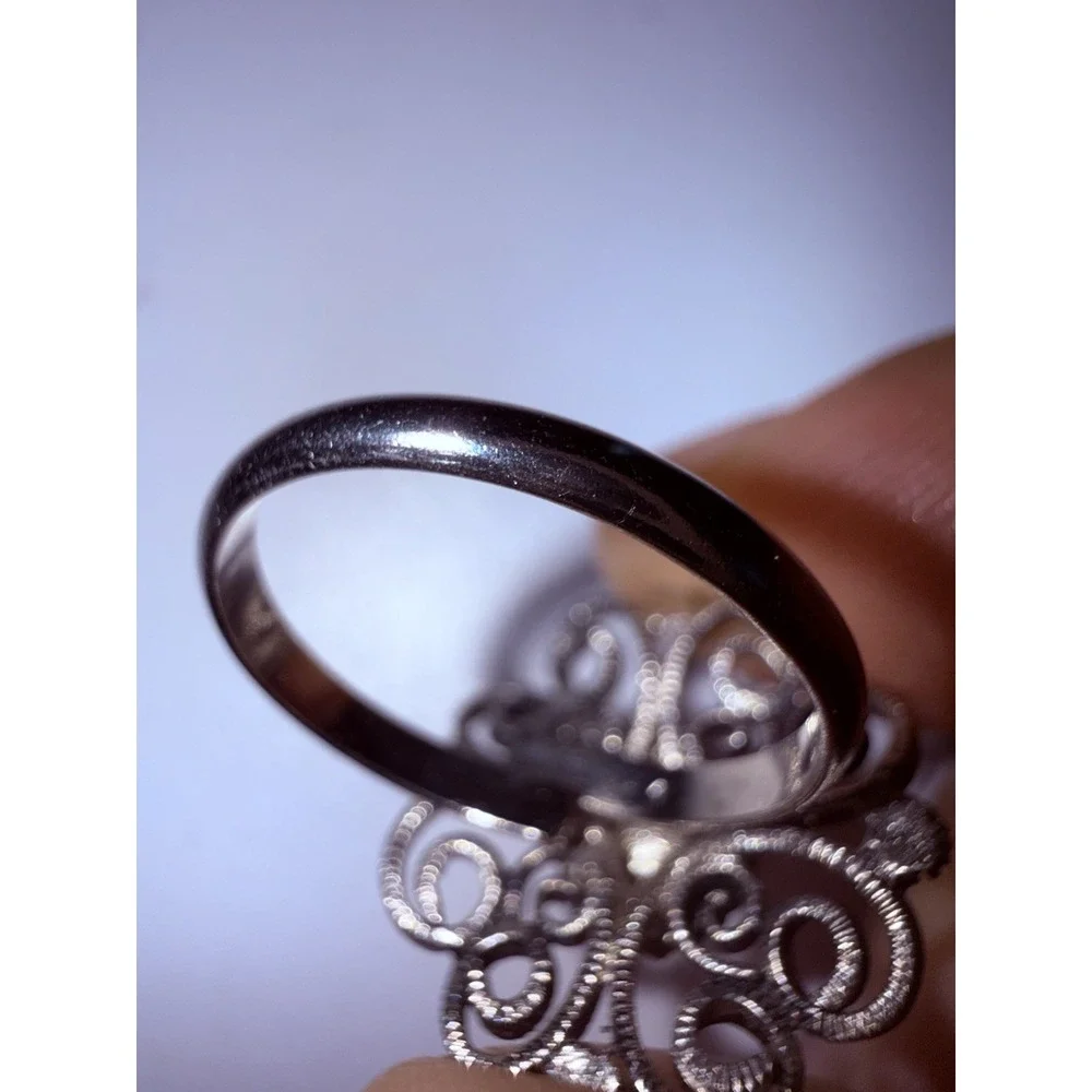 925 Sterling Silver Vintage Real‎ Malachite Gem Filigree Ring Size 7